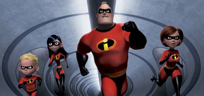 FILE - In this undated animated still frame released by Pixar, The Incredibles family: speedy 10-year old Dash, left, shy teenager Violet, second from left, the strong and heroic Mr. Incredible, center, and ultra-flexible Elastigirl appear in this scene from "The Incredibles." (AP Photo/Disney, File)